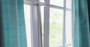 residential windows with curtains