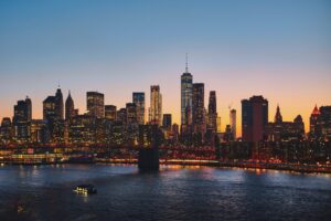 NYC skyline at sunset