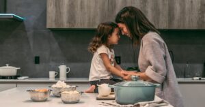 mom and daughter in kitchen