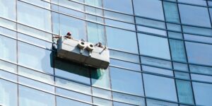 cleaning high-rise windows from window lift in New York City
