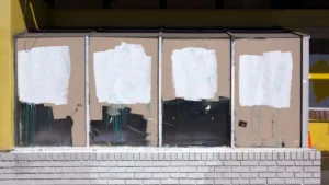 graffiti on glass storefront windows