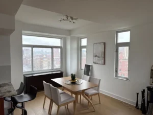 Sunlit dining room with large spotless windows and NYC skyline, reinforcing that thoughtful care delivers better, lasting results.